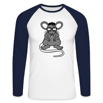 Maus Nerd Geek Hornbrille Schlau Intelligent Freak - Unisex Baseballshirt langarm - Weiß/Navy - Vorne - Nik (191cm)