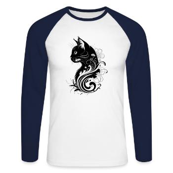 a cat's floral head - Unisex Long Sleeve Baseball T-Shirt - white/navy - Front - Nik (191cm)