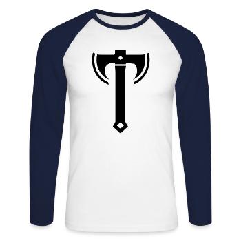 axe - Unisex Long Sleeve Baseball T-Shirt - white/navy - Front - Nik (191cm)