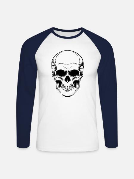 Schädel - Unisex Baseballshirt langarm - Weiß/Navy