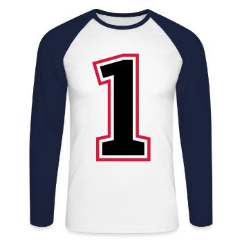 1 chiffre - T-shirt baseball manches longues Homme - blanc/marine - Devant - Nik (191cm)