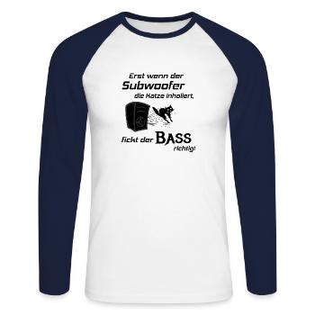 Car Hifi - Subwoofer Katze, Hifi-Shirt Bass Lover - Unisex Baseballshirt langarm - Weiß/Navy - Vorne - Nik (191cm)