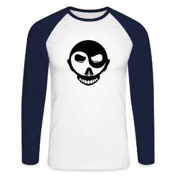 ying yang dead head skull dead logo - Unisex Long Sleeve Baseball T-Shirt - white/navy - Front - Nik (191cm)