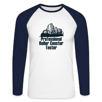achterbahn freizeitpark Tester geschenk Spruch - Unisex Baseballshirt langarm - Weiß/Navy - Vorne - Nik (191cm)