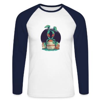 Pâques lapin de Pâques avec alien - T-shirt baseball manches longues Homme - blanc/marine - Devant - Nik (191cm)