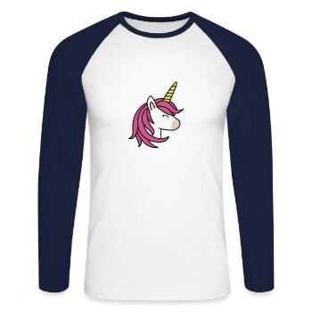 Einhorn Kopf mit Horn Unicorn Geschenkidee - Unisex Baseballshirt langarm - Weiß/Navy - Vorne - Nik (191cm)