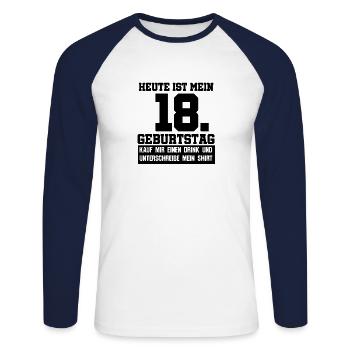 18. Geburtstag Party Geburtstagsshirt Geschenkidee - Unisex Baseballshirt langarm - Weiß/Navy - Vorne - Nik (191cm)