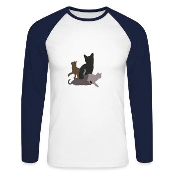 four cats dark - Unisex Long Sleeve Baseball T-Shirt - white/navy - Front - Nik (191cm)