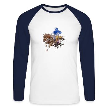 Pferd Pony Reiter Western Reiten Wasserfarben Ross - Unisex Baseballshirt langarm - Weiß/Navy - Vorne - Nik (191cm)