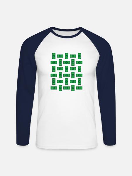 Argent, argent, dollars, vert - T-shirt baseball manches longues Homme - blanc/marine