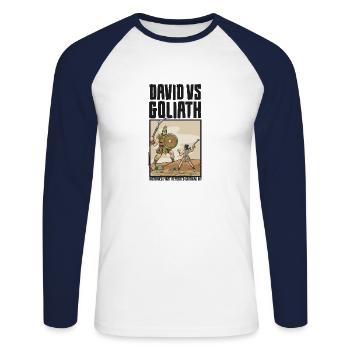 David VS Goliath Critical Hit Crit Rpg Meme - Unisex Long Sleeve Baseball T-Shirt - white/navy - Front - Nik (191cm)