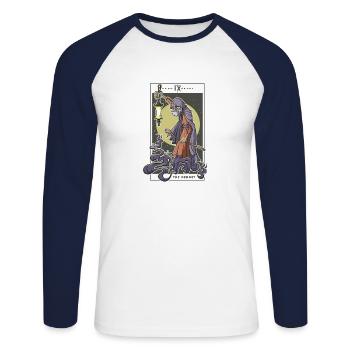 Tarot Karte Der Einsiedler Eremit Hermit Okkult - Unisex Baseballshirt langarm - Weiß/Navy - Vorne - Nik (191cm)
