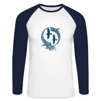 Odin Rabe Huginn Muninn ragnarok myther thor Geschenk - Unisex Baseballshirt langarm - Weiß/Navy - Vorne - Nik (191cm)