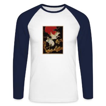 Japan Cherry Blossom Bonsai Anime Japanese Gift - Unisex Long Sleeve Baseball T-Shirt - white/navy - Front - Nik (191cm)