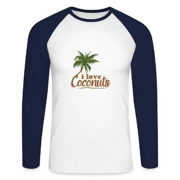 I love I love coconuts coconut palm coconuts - Unisex Long Sleeve Baseball T-Shirt - white/navy - Front - Nik (191cm)