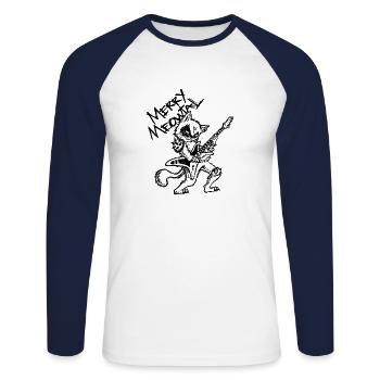 Heavy Metal Cat Rock Guitar Guitarist Xmas Cat - Unisex Long Sleeve Baseball T-Shirt - white/navy - Front - Nik (191cm)