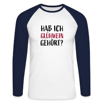 Ai-je entendu du vin chaud? - T-shirt baseball manches longues Homme - blanc/marine - Devant - Nik (191cm)