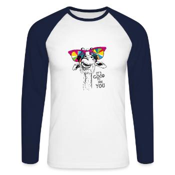 Giraffe It's good to see you - Unisex Baseballshirt langarm - Weiß/Navy - Vorne - Nik (191cm)
