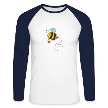 Abeille mignonne recueille le miel dans un seau d'abeille - T-shirt baseball manches longues Homme - blanc/marine - Devant - Nik (191cm)