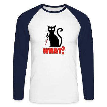 What? Cat Knife Pyscho Pet Freaky Gift - Unisex Long Sleeve Baseball T-Shirt - white/navy - Front - Nik (191cm)