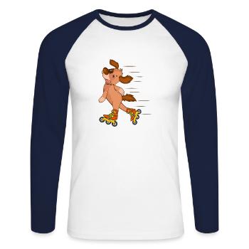 inline skates, inline skate Shirt, - Unisex Baseballshirt langarm - Weiß/Navy - Vorne - Nik (191cm)