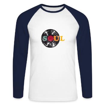 Soul Music Retro - T-shirt baseball manches longues Homme - blanc/marine - Devant - Nik (191cm)