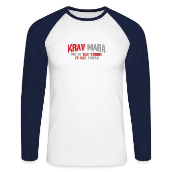 Krav Maga - Unisex Long Sleeve Baseball T-Shirt - white/navy - Front - Nik (191cm)