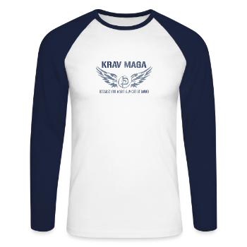 Krav Maga - Unisex Long Sleeve Baseball T-Shirt - white/navy - Front - Nik (191cm)