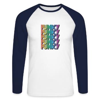 Funky Retro - Unisex Baseballshirt langarm - Weiß/Navy - Vorne - Nik (191cm)
