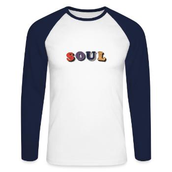 Soul Music Retro - Unisex Baseballshirt langarm - Weiß/Navy - Vorne - Nik (191cm)