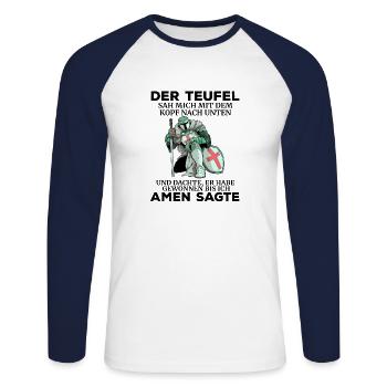 Tempelritter Grafik Templer Teufel Tempel Ritter - Unisex Baseballshirt langarm - Weiß/Navy - Vorne - Nik (191cm)