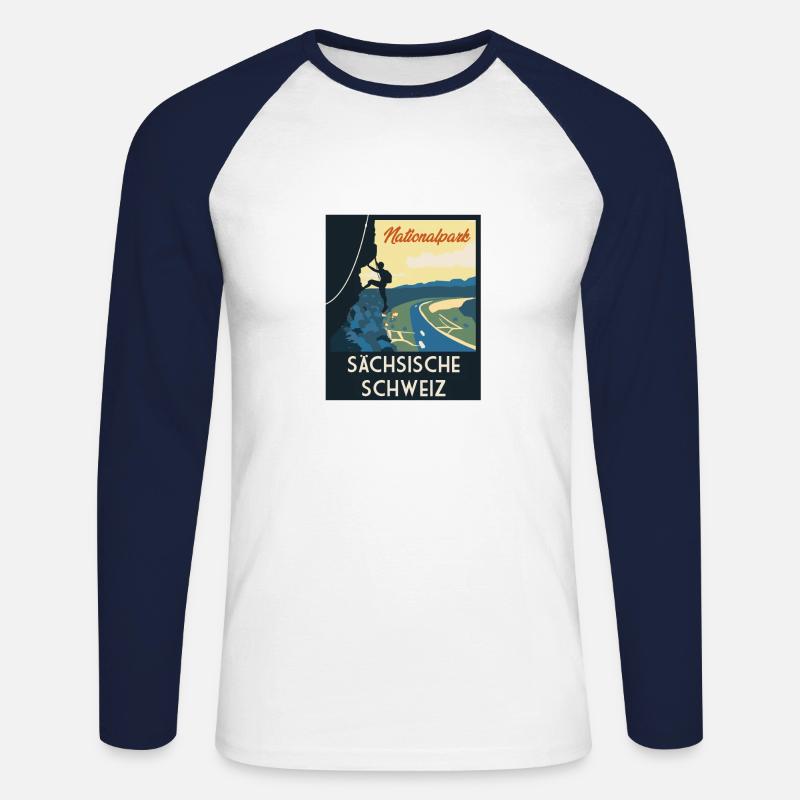 saechsische schweiz Klettern Geschenk - Unisex Baseballshirt langarm - Weiß/Navy