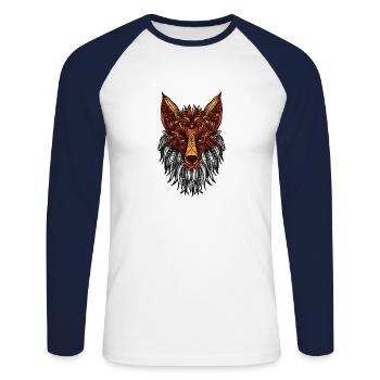 Mandala Fuchs - Unisex Baseballshirt langarm - Weiß/Navy - Vorne - Nik (191cm)