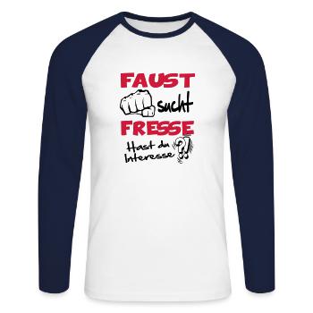Faust sucht Fresse - Unisex Baseballshirt langarm - Weiß/Navy - Vorne - Nik (191cm)