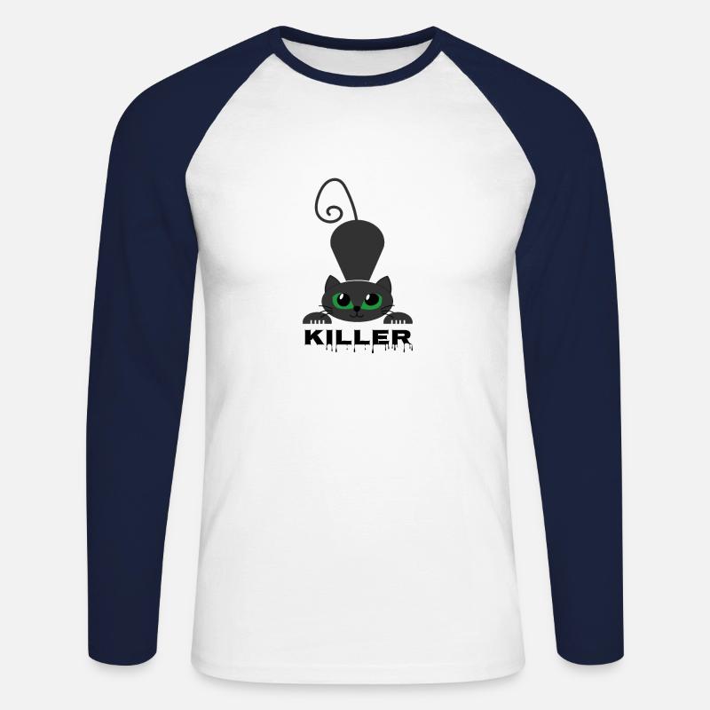 killer Katze - Unisex Baseballshirt langarm - Weiß/Navy