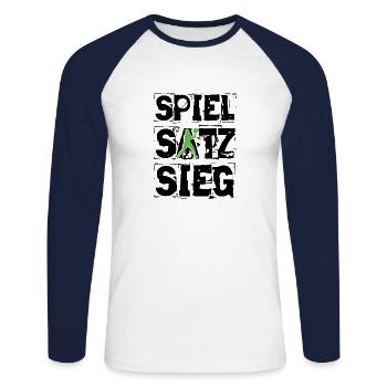Tennis - Unisex Baseballshirt langarm - Weiß/Navy - Vorne - Nik (191cm)