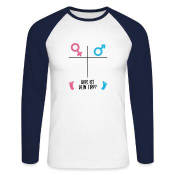 Mädchen oder Junge? Geschlecht raten Gender Reveal - Unisex Baseballshirt langarm - Weiß/Navy - Vorne - Nik (191cm)