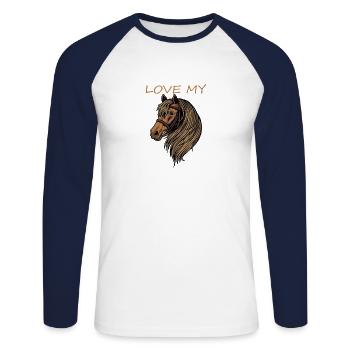 Amoureux des chevaux beaux chevaux design - T-shirt baseball manches longues Homme - blanc/marine - Devant - Nik (191cm)