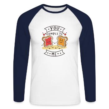 VOUS ME COMPLETEZ des confitures de pain et de beurre - T-shirt baseball manches longues Homme - blanc/marine - Devant - Nik (191cm)