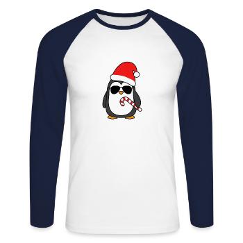 Noël Noël Pingouin Noël Pingouin - T-shirt baseball manches longues Homme - blanc/marine - Devant - Nik (191cm)