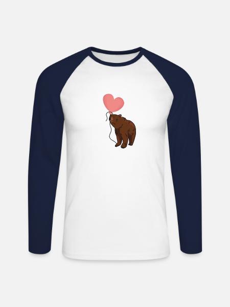 Bear with heart balloon - Unisex Long Sleeve Baseball T-Shirt - white/navy
