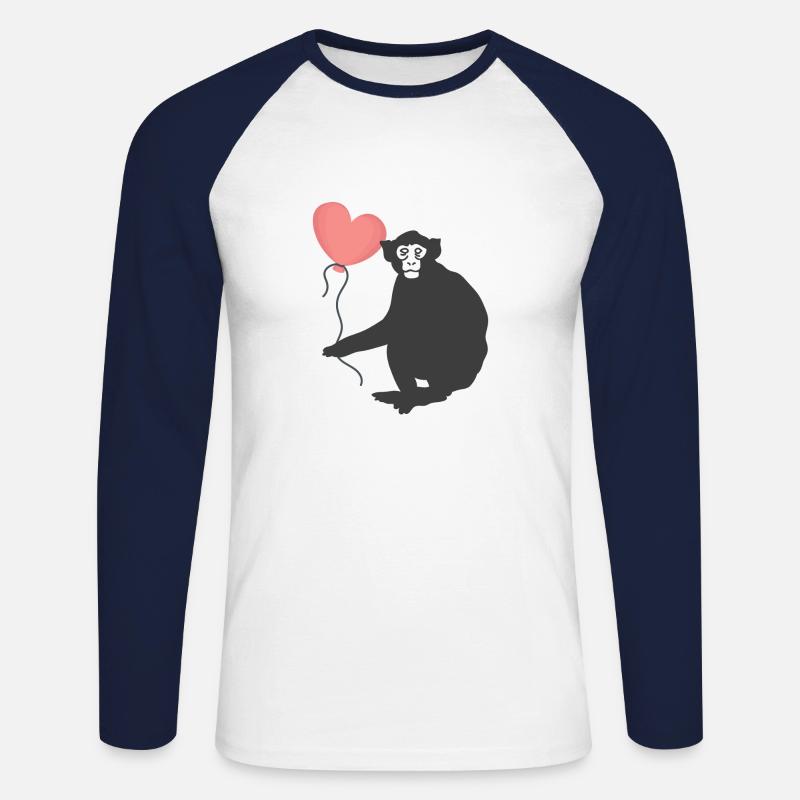 Affe mit Herz Luftballon - Unisex Baseballshirt langarm - Weiß/Navy