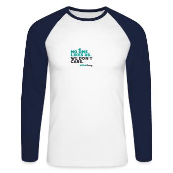 Personne ne nous aime, nous ne nous soucions pas - T-shirt baseball manches longues Homme - blanc/marine - Devant - Nik (191cm)