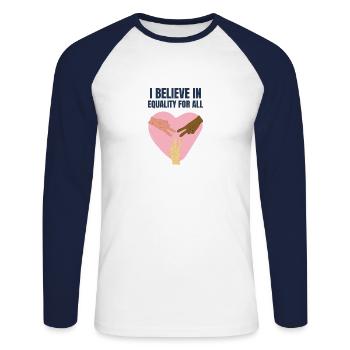 Je crois en l’égalité BLM LGBTQ - T-shirt baseball manches longues Homme - blanc/marine - Devant - Nik (191cm)