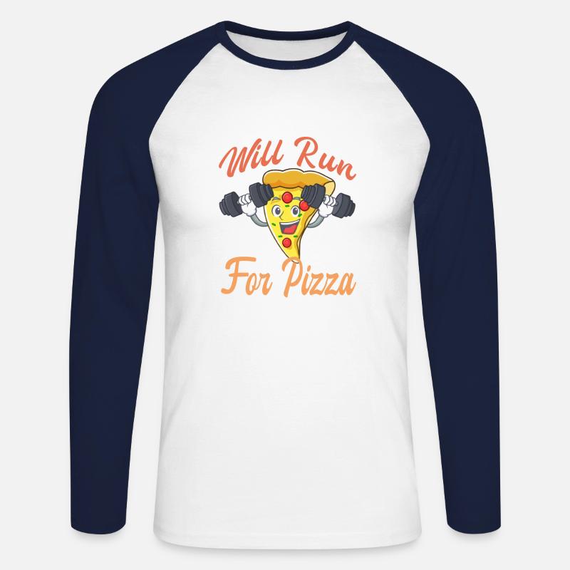 "Will Run For Pizza" - Unisex Baseballshirt langarm - Weiß/Navy