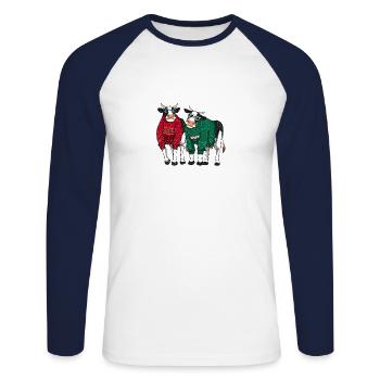 Christmas Retro Cow Cows Ugly Christmas Sweater - Unisex Long Sleeve Baseball T-Shirt - white/navy - Front - Nik (191cm)