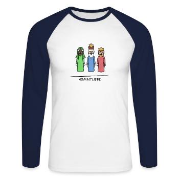 HEILIGE DREI KÖNIGE HOAMATLIEBE | Liebe zur Heimat - Unisex Baseballshirt langarm - Weiß/Navy - Vorne - Nik (191cm)