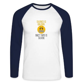 Stille ist goldenes Klebeband ist Silber - Unisex Baseballshirt langarm - Weiß/Navy - Vorne - Nik (191cm)