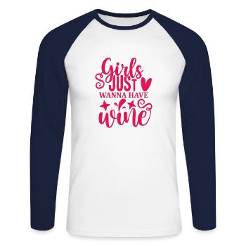 Les filles veulent juste avoir du vin - T-shirt baseball manches longues Homme - blanc/marine - Devant - Nik (191cm)