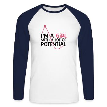 Je suis une fille avec beaucoup de potentiel chercheur - T-shirt baseball manches longues Homme - blanc/marine - Devant - Nik (191cm)